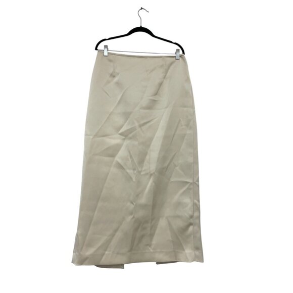 Zara Womens Satin Midi Skirt XL Ivory Zw Collection Back slit 2396/925 NWT - Picture 3 of 16
